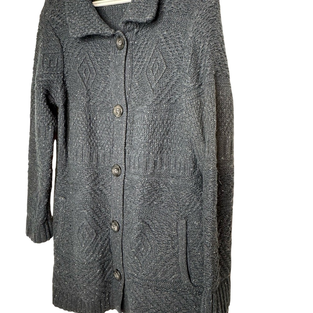 J‎ Jill Womens Navy Longline Sweater Cardigan Sz L Textured Chunky Cabin Winter